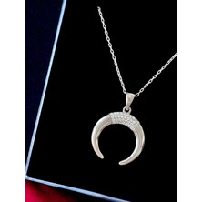 Alâ Silver Jewellery Ters Hilal Beyaz Taşlı Tasarım 925 Ayar Gümüş Kolye