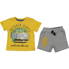 by BebekOdam Erkek Bebek Sarı Gri Kaktüs Baskılı Şortlu Takım