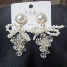 Devi Fashion Fiyonklu Incili Kristal Salkım Küpe
