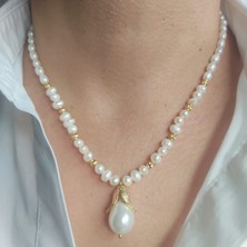 Devi Fashion Gerçek Incili Altın Kaplamalı Özel Tasarım Kolye