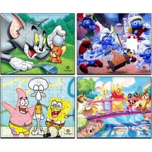 Çocuklar Için Ahşap Eğitici Öğretici Renkli puzzle Yapboz 4'lü Set 30 Parça