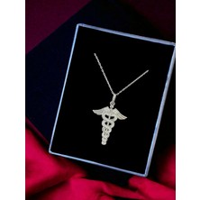 Alâ Silver Jewellery Tıpçı Tıp Sembolü Kadüse Taşlı Tasarım 925 Ayar Gümüş Kolye