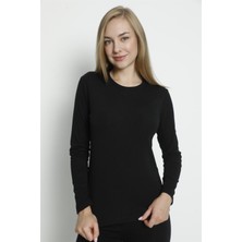 Qumash Kadın Uzun Kollu Tişört Pamuk Ribana Siyah - Xl
