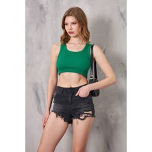 The Champ Clothing The Champ Geniş Yaka Yeşil Kadın Crop Top