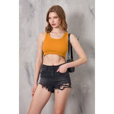 The Champ Clothing The Champ Geniş Yaka Turuncu Kadın Crop Top