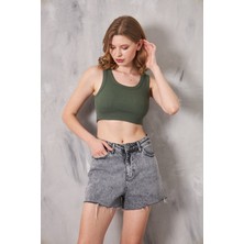 The Champ Clothing The Champ Geniş Yaka Haki Kadın Crop Top