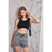 The Champ Clothing The Champ Geniş Yaka Siyah Kadın Crop Top