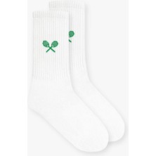 Unisex Desen Baskılı Uzun Kolej Tenis Çorap Yeşil