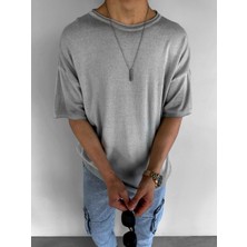 Abluka Online Erkek Oversize Yıkamalı Örme T-Shirt Gri