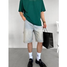 Abluka Online Baggy Fit Yıkamalı Jean Şort Buz Mavi
