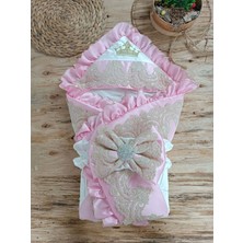 Beruflic Yenidoğan Grand Lüks Kelebek Ağır Güpür Işlemeli Şapkalı Bebek Battaniyesi Kundak Pembe