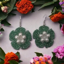 Crystal Atelier Inci Boncuklu Örgü Simli Çiçek Küpeler