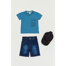 FullaModa Baskılı Şapka Aksesuarlı Erkek Çocuk Takım