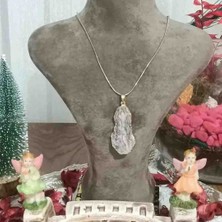 Durusoy Shop Center Çift Taraflı Kaya Kesim Mavi Kalsedon Doğal Taş Kolye