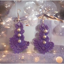 Crystal Atelier El Yapımı Örgü Etnik Otantik Doğal İnci Boncuklu Sallantılı Halka Aesthetic Soft Vintage Coquette Fairycore Vibes Hediyelik Mor Renk Örgü İpi Kombin Özel Tasarım Hediyelik Yelpaze Küpe