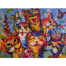 Womb Hobby Mutlu Kediler Sayılarla Boyama Seti  (Tuvale Gerili)