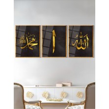 Shiny Art Allah Muhammed Elif 3'Lü Set Dini Cam Tablo - Dini Tablolar-Islami Cam Tablo-Islami Tablo-Isl031