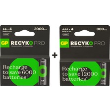 Gp Recyko Pro 2000 Mah 4'lü Aa Kalem + Gp Recyko Pro 800 Mah 4'lü Aaa Ince Kalem