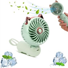 Zeeful Kedi Kulaklı Taşınabilir El Tipi Fan - USB Şarj Edilebilir Pilli Mini Fan Katlanabilir Küçük Fan (Yeşil) (Yurt Dışından)