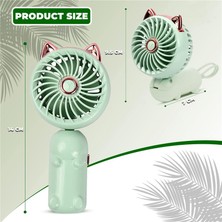 Zeeful Kedi Kulaklı Taşınabilir El Tipi Fan - USB Şarj Edilebilir Pilli Mini Fan Katlanabilir Küçük Fan (Yeşil) (Yurt Dışından)