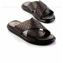 Bambi Kahve Örgü Napa  Deri Erkek Terlik E04433045043