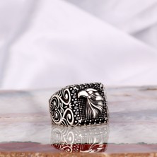 Tesbih Sepetim 925 Ayar Gümüş Kartal Motifli Mikro Taşlı Erkek Yüzük