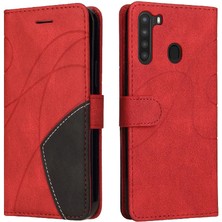 Mays Shop Samsung Galaxy A21 Için Kılıf Pu Deri Flip Folio Kılıf Kickstand Iki Renkli (Yurt Dışından)