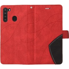 Mays Shop Samsung Galaxy A21 Için Kılıf Pu Deri Flip Folio Kılıf Kickstand Iki Renkli (Yurt Dışından)