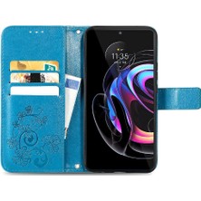 Mays Shop Motorola Moto Kenar 20 Pro Dört Yapraklı Yonca Deri Kılıf Flip Case (Yurt Dışından)