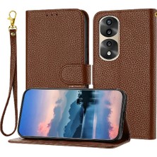 Mays Shop Onur 70 Pro Pu Deri Flip Için Telefon Kılıfı Folio Litchi Desen Kart Yuvaları (Yurt Dışından)