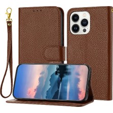 Mays Shop Iphone 15 Için Telefon Kılıfı Pro Litch Desen Flip Folio Cüzdan Kart Yuvaları Pu (Yurt Dışından)