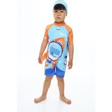 Podium Giyim Yeni Dinozor/space Desenli Kareoka Dikişli Uzun Kollu Uv Korumalı Şapkalı Fermuarlı Erkek Çocuk Mayo