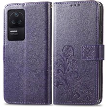 Mays Shop Xiaomi Redmi K40S Için Kılıf Kısa Kayış Dört Yapraklı Yonca Deri Kılıf Flip (Yurt Dışından)