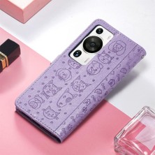 Mays Shop Huawei P60 Pro Karikatür Hayvanlar Için Kılıf Kısa Kayış Darbeye Kapak Çevirin (Yurt Dışından)