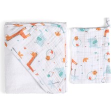 Funna Baby Üçgen Başlıklı Havlu + Kese - Giraffe - Mavi - 75 x 75 cm