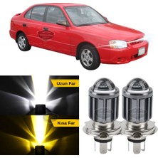 ŞüsCarOto Aksesuar Hyundai Accent Milenyum 2000-2003 Uyumlu Mercekli Far Ampulü LED Xenon Çift Renk Sarı-Beyaz Far Şimşek Etkili Csp LED Lamba Uzun Kısa 2 Adet Takım