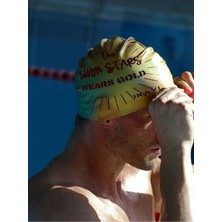 Ikavi Swim Stars Wear Gold Baskılı Silikon Deniz ve Havuz Bonesi