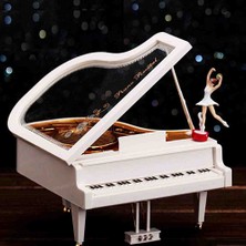 Tasaryum Piyano Tasarımlı Dans Eden Balerin Müzik Kutusu Kurmalı Dekoratif Hediyelik Eşya Sanat Gösterisi Konsept Hediye