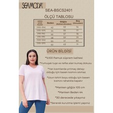 Sea Moda Büyük Beden V Yaka Yırtmaçlı Pamuk Basic Tshirt-Lila