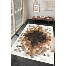 MarkaEv Bej Kare Desen Dijital Baskılı Zenit Kilim