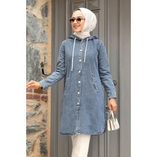 Neva Style Kapşonlu Lacivert Tesettür Kot Kap 19117L