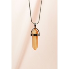 Royaleks Güneş Taşı Doğal Taşı Zincirli El Yapımı Tasarımlı Kolye Uç: 3,5 cm Zincir: 20 cm Kutulu