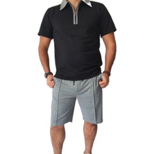 Ramez Ingiliz Yaka 2 Iplik Şardonsuz Fermuarlı Şort T-Shirt Erkek Takım