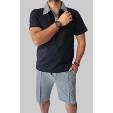 Ramez Ingiliz Yaka 2 Iplik Şardonsuz Fermuarlı Şort T-Shirt Erkek Takım