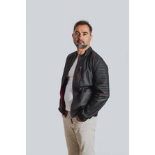 Lemfey Beymond Siyah Çizgili Erkek Deri Ceket