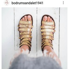 Bodrum Sandalet Amazon Deri  El Yapımı Kadın Düz Sandalet
