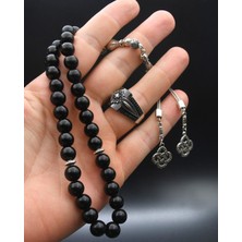 Prestige Gümüş 33'lük Doğal Oniks Taşlı Tesbih Seti ve 925 Ayar Gümüş Siyah Zirkon Taşlı Erkek Yüzüğü