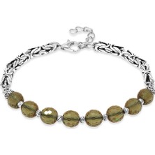 Kararmaz Metal Kral Zincirli Silver Renk Dorika Top Süslemeli Küre Kesim Fasetalı Zultanit Taşı Erkek Bileklik