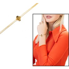 Gümüş Hediye Al Gold Renk Kararmaz Metal Snake Zincirli Kır Çiçeği Tasarım Kadın Bileklik