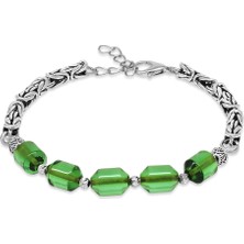 Gümüş Hediye Al Kararmaz Metal Kral Zincirli Beyaz Dorika Top Süslemeli Su Yeşili Ateş Kehribar Erkek Bileklik